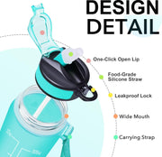 Motivational Water Bottle 1L with Straw BPA-Free, Leakproof Sports Bottle with Time Marker for Kids and Adults, Drink bottle for Gym, Travel, School, Office Use, Daily Hydration