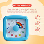Rainbow Visual Timer for Kids (60 Minute) Silent Analog Countdown Clock with Colorful Time Management Disk Ideal for Classroom, Study, Therapy, and ADHD Focus Routines (Blue, 9cm)