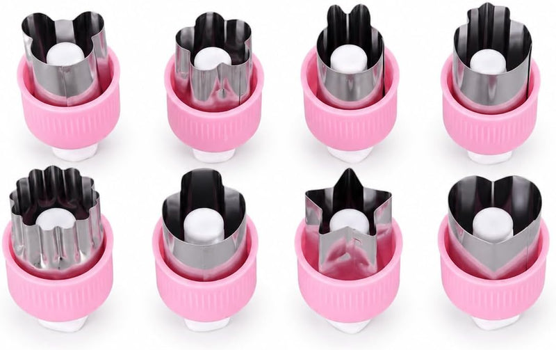 Vegetable Cutter Shapes Set, Stainless Steel Cookie Cutters With Pusher Fruit Cookie Pastry Mold For Kitchen (Pink) - Pink