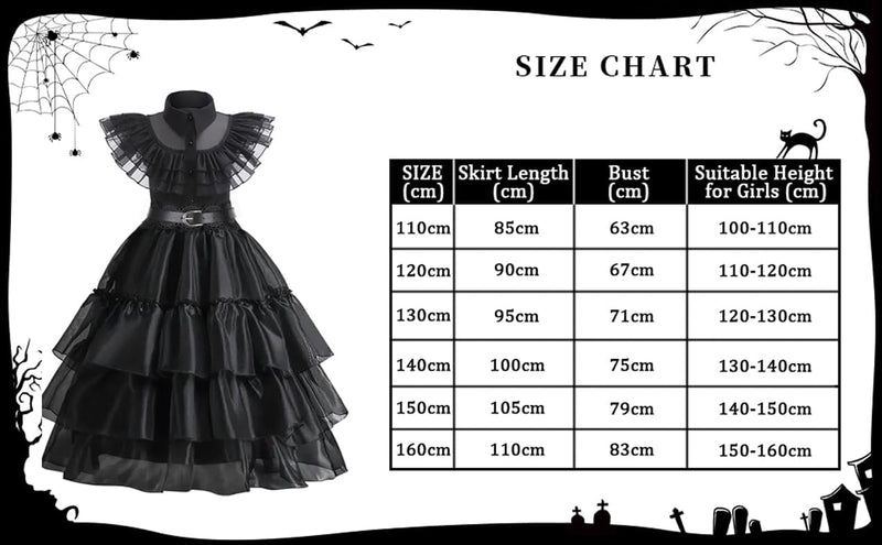 14 Pack Wednesday Black Costume, Wednesday Girls Dress, Kids/Teens Black Family Costumes, Girls Halloween Costumes Perfect for Halloween, Cosplay, and Parties