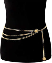 Metal Waist Chain Belts, Multi Layer Waist Chain Dress Belts for Jeans Skirts Pants Dresses Girls Women(Gold)