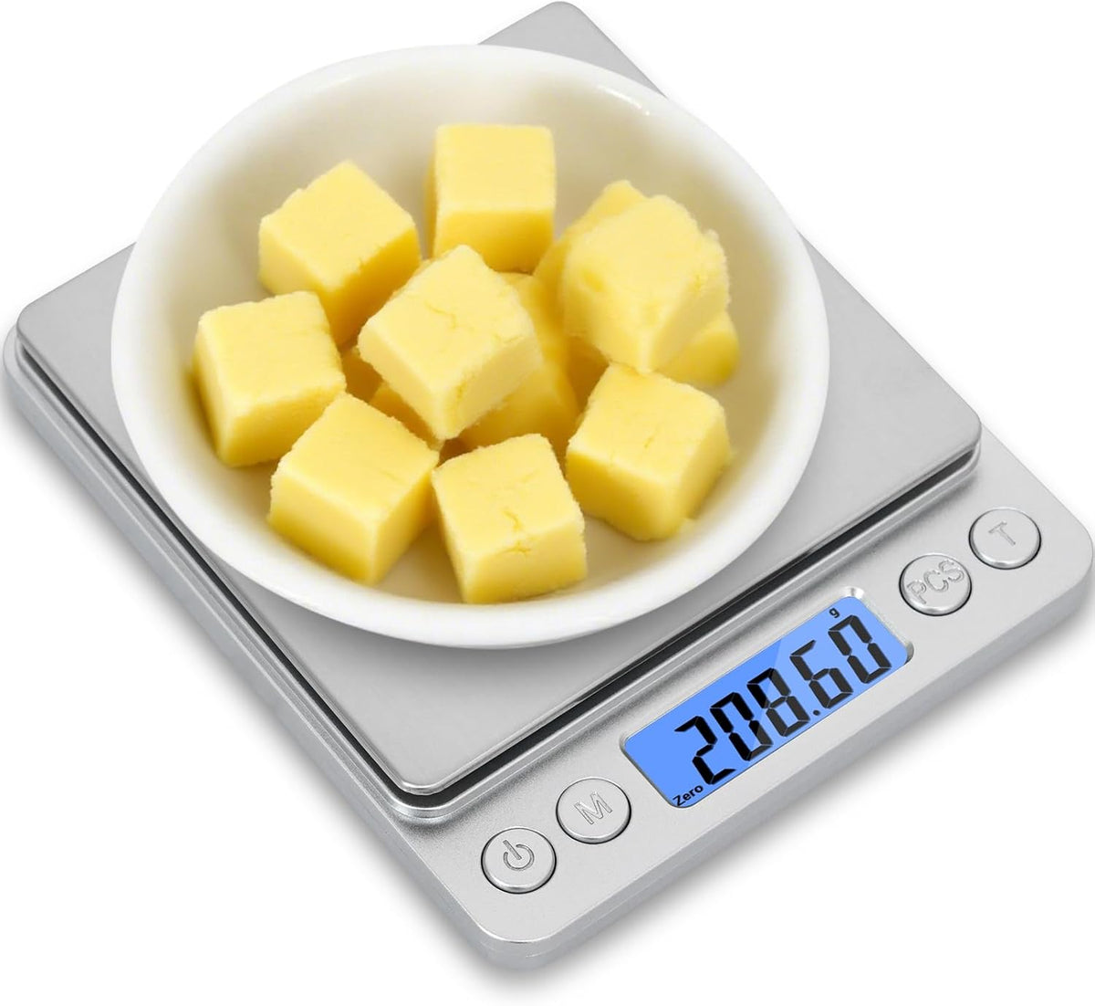 NEXT-SHINE Digital Kitchen Scale 500 x 0.01 Gram, Pocket Size with PCS Tare Switch Weighing Units Function, Stainless Steel Platform – image 1