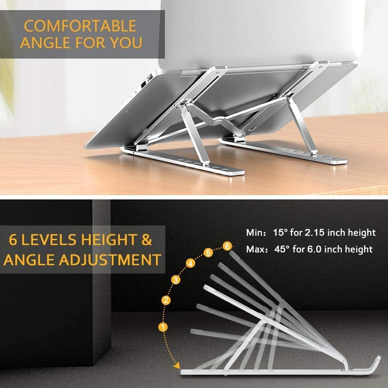 Large sizeWEC-Tech Portable Laptop Stand, Adjustable Tablet Notebook Stand for tablets, mobile phones and computers, Laptop Desk Riser Foldable Notebook Cooling Stand- (Silver) - Silver