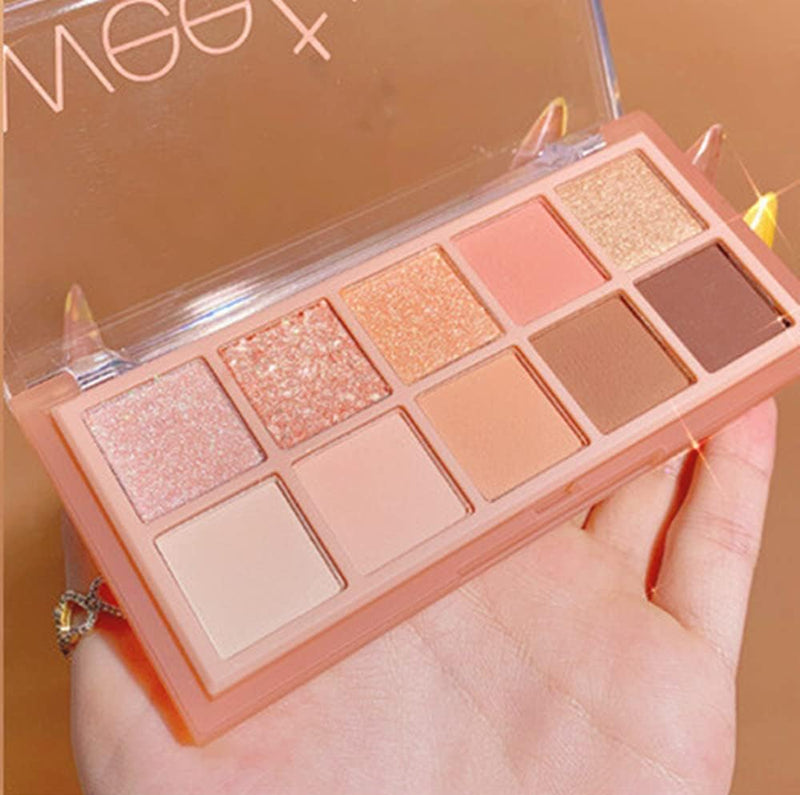 10 Colors Eyeshadow Palette,Matte&Glitter&Shimmer Eyeshadow Korean Makeup,Long Lasting Blendable Shades,Naturing-Looking,Waterproof Cool Eye Shadow Makeup Palette,01 - 01 Colors Peach Style