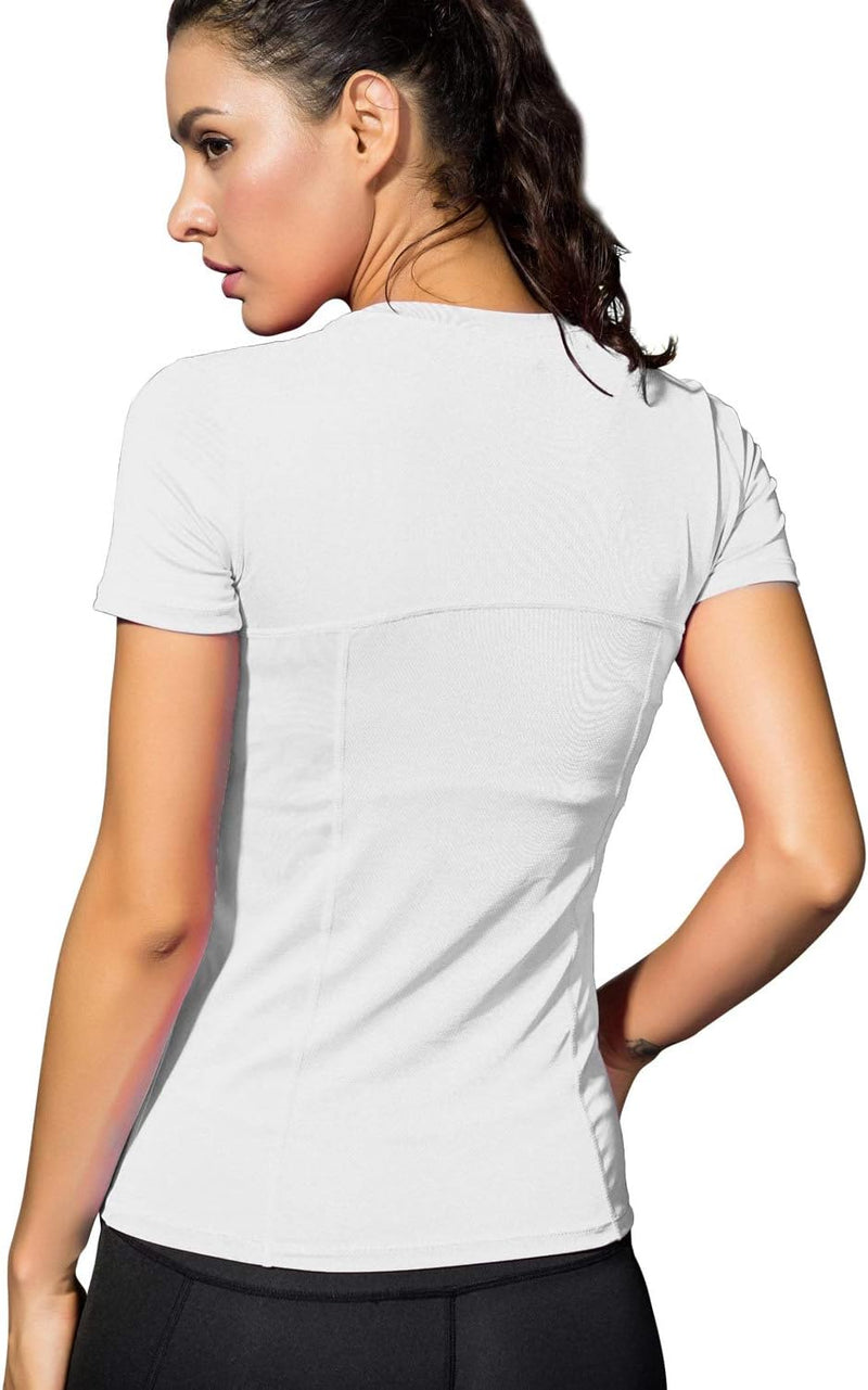 Women Workout Shirt Dry Fit Short Sleeve Sport Compression Tops Moisture Wicking Athletic T-Shirts