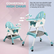 Baybee Baby High Chair for Kids with Adjustable Height and Footrest, Toddler Walker Feeding Booster Chair Seat for Baby with Tray, Wheel, Safety Belt and Cushion For Babies 6 Month to 4 Year (Green)