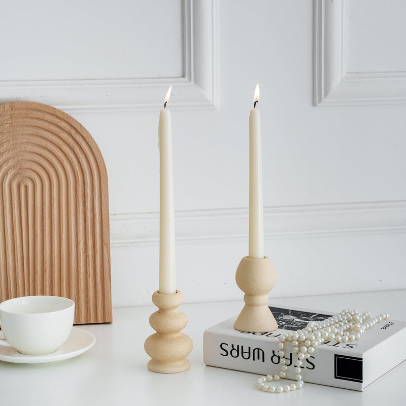 Taper Ceramic Candle Holders, Matte Boho Decorative Candlestick Holders, Creative Modern Knot Candlestick Holder Set, Table Decor Centerpiece for Home Decor Dining Wedding Party Aromatherapy, 2Pcs