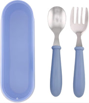 Kids Cutlery Set with Case, Stainless Steel Spoon & Fork for Children, Round Edge BPA Free Tableware for School Lunch Box, Picnic, Travel (Pack of 1, Blue) - Blue 1