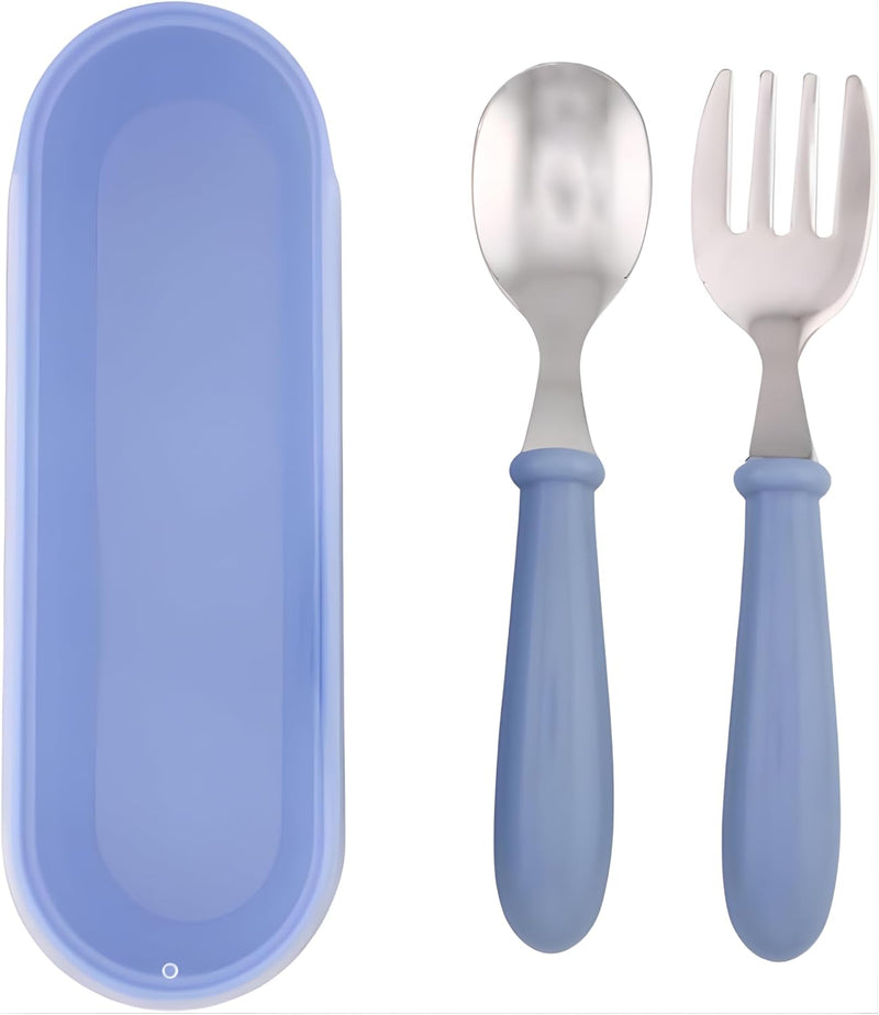Kids Cutlery Set with Case, Stainless Steel Spoon & Fork for Children, Round Edge BPA Free Tableware for School Lunch Box, Picnic, Travel (Pack of 1, Blue) - Blue 1