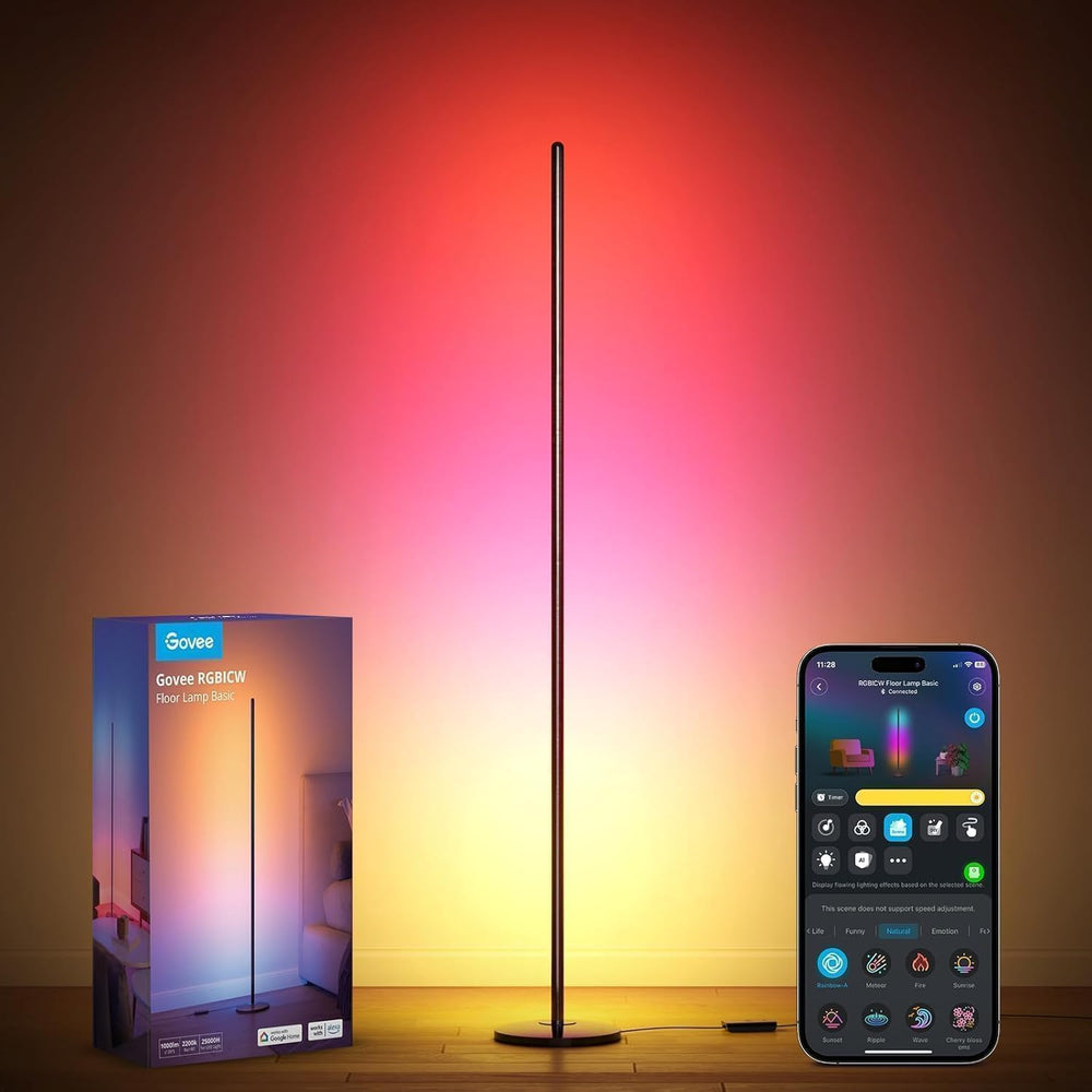 RGBIC Floor Lamp, LED Corner Lamp Works with Alexa and Matter, Gold Smart Modern Floor Lamp with 61 Scene Modes, Music Sync, 16 Million DIY Colours, Floor Lamp for Living Room, Bedroom, 1 Pack