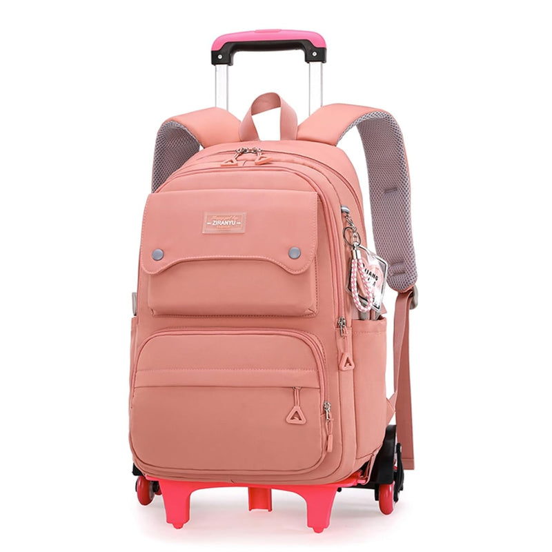 LANSHIYA Solid Color Girls Rolling Backpack with Wheels Schoolbag Elementary School Student Trolley Daypack