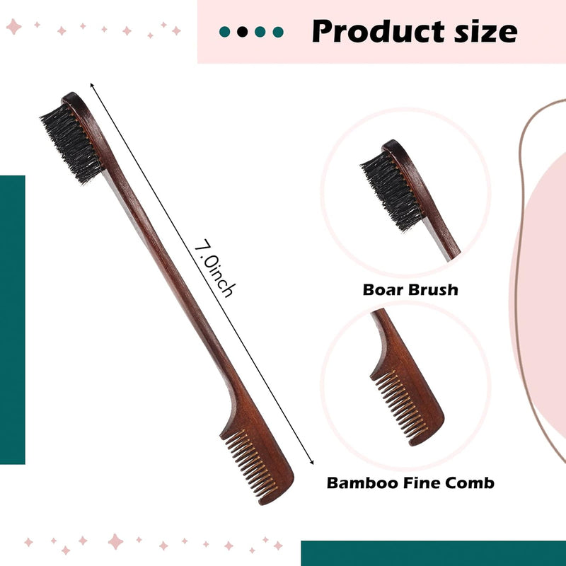 Geiserailie 3 Pcs Slick Back Hair Brush Set Bristle Brush Edge Control Teasing Comb for Women Black Hair(Black)