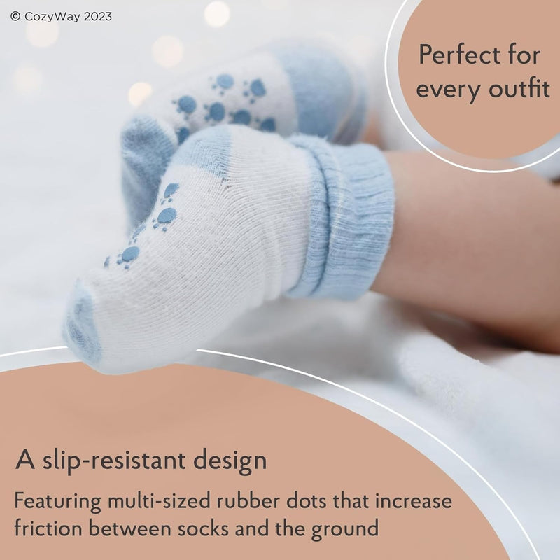 CozyWay Non-Slip Socks with Grippers - Ankle Style for Little Girls and Boys, Infants, Toddlers, Children