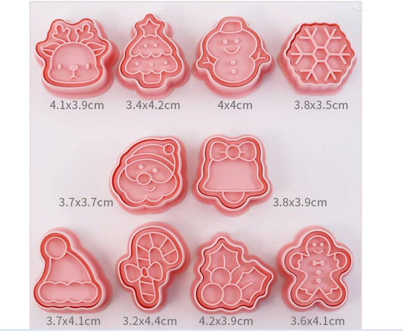 JKWINS 10 Pieces Christmas Cookie Cutters Snowman, Elk, Christmas tree Socks Mini Christmas Cookie Stamps Christmas Shapes 3D Plastic Cookie Cutters for Kids Fondant Cookie Baking