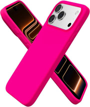 ORNARTO Compatible with iPhone 17 Pro Max Case 6.9", Slim Liquid Silicone 3 Layers Soft Gel Rubber Shockproof Protective Cover with Anti-Scratch Microfiber Lining-Chalk Pink - Neon Pink