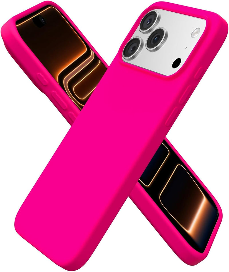 ORNARTO Compatible with iPhone 17 Pro Max Case 6.9", Slim Liquid Silicone 3 Layers Soft Gel Rubber Shockproof Protective Cover with Anti-Scratch Microfiber Lining-Chalk Pink - Neon Pink