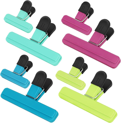 Chip Clips, 8 Pack Assorted Sizes Colors Food Bag Clips, Upgrade Wide Open Bag Clips for Food Storage with Air Tight Seal Grip (4 x L, 4 x S)