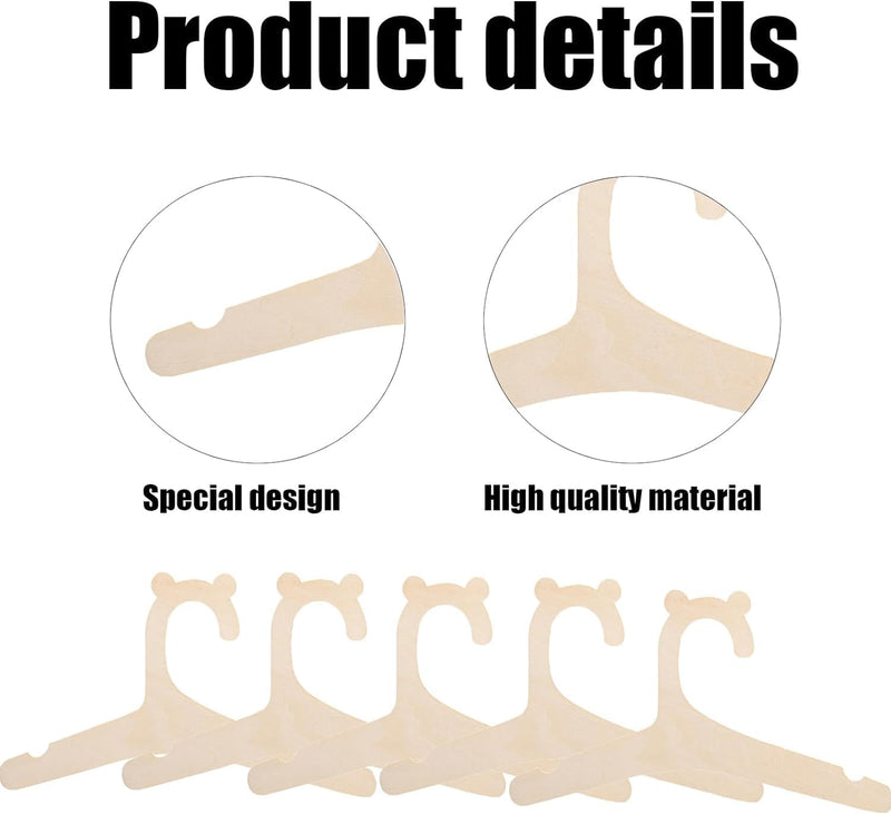 Wooden Kids Hangers, 23 cm, Bear Design, Set of 10, Baby Nursery Closet Hangers