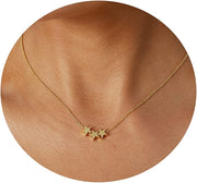 Diamond Solitaire Pendant Necklace for Women Dainty 14K Gold Plated Tiny CZ Diamond Choker Necklace Layered Cubic Zirconia Moon Round Dot Necklaces Wedding Bridesmaid Jewelry Gifts - 3 Star-Gold