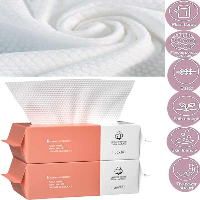 Cotton Facial Dry Wipes 100 Count, Deeply Cleansing Disposable Face Towel Cotton Tissue Multi-Purpose for Skin Care, Facial Tissue for Cleansing, Skincare and Makeup Remover, Make-up Wipes, Face Wipes