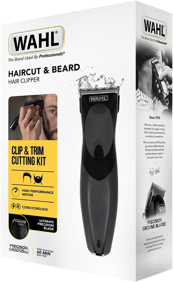 Wahl Haircut & Beard Grooming Kit, Rechargeable Hair Clipper, 12 Comb Attachments, Detachable And Rinsable Blades, 09639-827