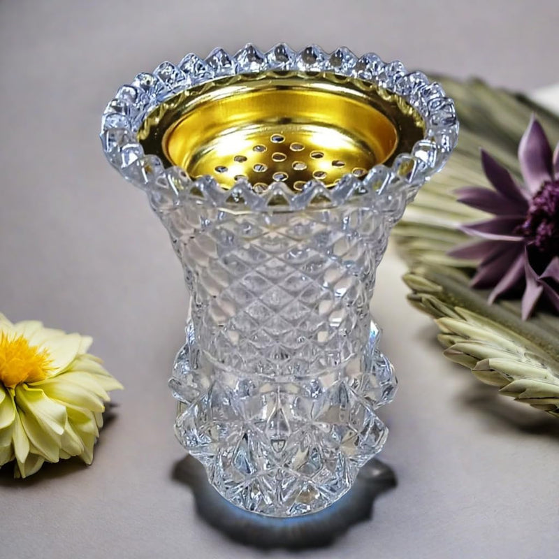 Crystal Glass Bakhoor Burner Oud burner Incense Bakhoor Charcoal Burner مبخرة عود,مبخرة بخور Frankincense Burner Madkhan Mabkhara Bakhoor Gold Incense Burner (Clear)