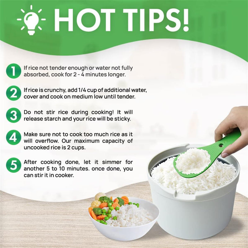 TERRIFI Microwave Rice Cooker, Microwave Rice and Pasta Cooker with Rice Spoon Easy Cooking or Reheating Set, Green