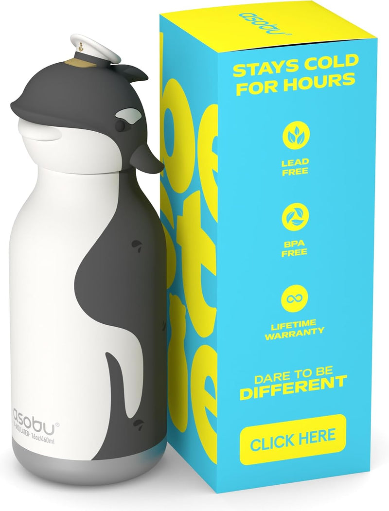 Bestie Giraffe Kids Water Bottle, 16oz/460ml Stainless Steel - KILLER WHALE