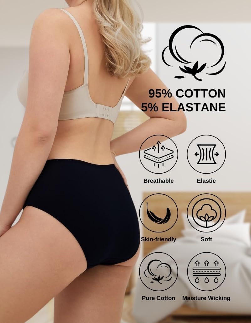 ALYA UNDERWEAR Premium Underwear for Women, Mid Rise Women’s Knickers, Breathable Organic Cotton Panties for Women, Comfortable Ladies Knickers