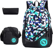 JiaYou Boy Girl Unisex 20L Fashion School Bag Backpack Bookbag with Florescent Mark 2/3 Sets - Colora 3 Sets