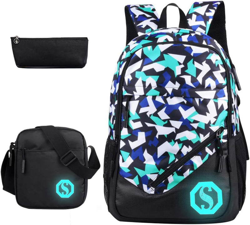 JiaYou Boy Girl Unisex 20L Fashion School Bag Backpack Bookbag with Florescent Mark 2/3 Sets - Colora 3 Sets