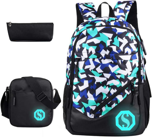 JiaYou Boy Girl Unisex 20L Fashion School Bag Backpack Bookbag with Florescent Mark 2/3 Sets - Colora 3 Sets