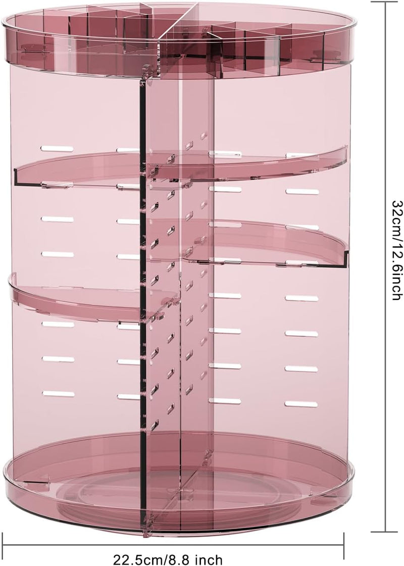 Rotating Makeup Organizer, DIY 8 Adjustable Layers Spinning Skincare Organizer, Cosmetic Display Case with Brush Holder Perfume Tray, Multi-Function Storage Carousel for Vanity Bathroom Countertop