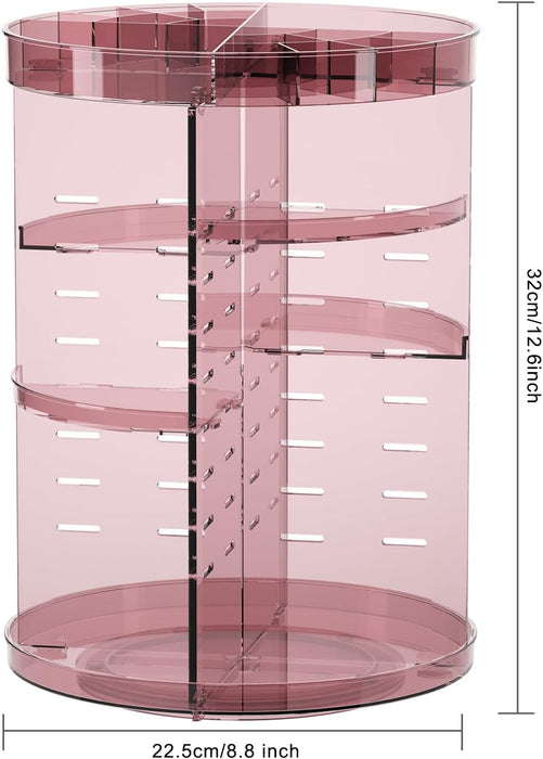 Rotating Makeup Organizer, DIY 8 Adjustable Layers Spinning Skincare Organizer, Cosmetic Display Case with Brush Holder Perfume Tray, Multi-Function Storage Carousel for Vanity Bathroom Countertop