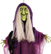 Mad Toys Spooky Hanging Animated Witch with Light-Up Eyes, Sound and Action Activated Halloween Decoration, Theme Party Haunted House Trick or Treat Decor
