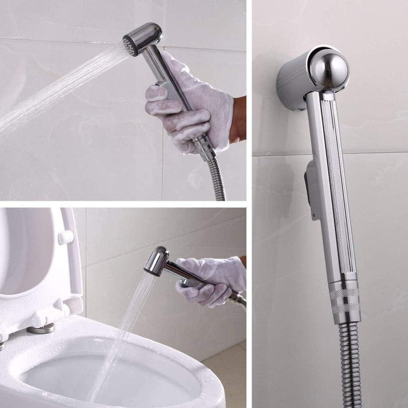 KEKEYANG Hand Held Bidet Sprayer Stainless Steel Spraye Toilet Bidet Shower Head with Hose and Bracket Holder - Galvanized Booster Spray Gun Set, Toilet Brush, Toilet Companion Spray Gun Bathroom