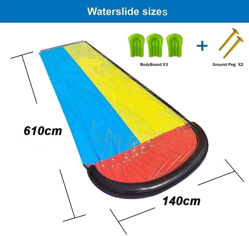 6.1m/20ft Super Long Water Slide for Kids, Giant Lawn Children Double Water Slide with Three Inflatable Boards, Best Gift for Kids Summer Swimming Pool Game Outdoor Toy - Double Racing
