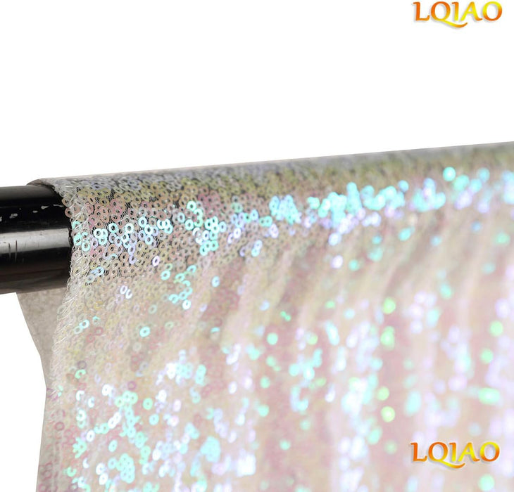 LQIAO 2 Panels Light Gold Sequin Backdrop Glitter Fabric for Wedding Birthday Parties Shimmer Wall-2x8ft
