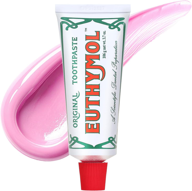 EUTHYMOL Original Pink Toothpaste (3.7fl oz/Pack of 1) - Fluoride-Free Toothpaste for Sensitive Teeth & Gum. Bad Breath, Cavity Prevention, 12-Hour Long Lasting Freshness with Wintergreen - 100 g (Pack of 1) Pack of 1