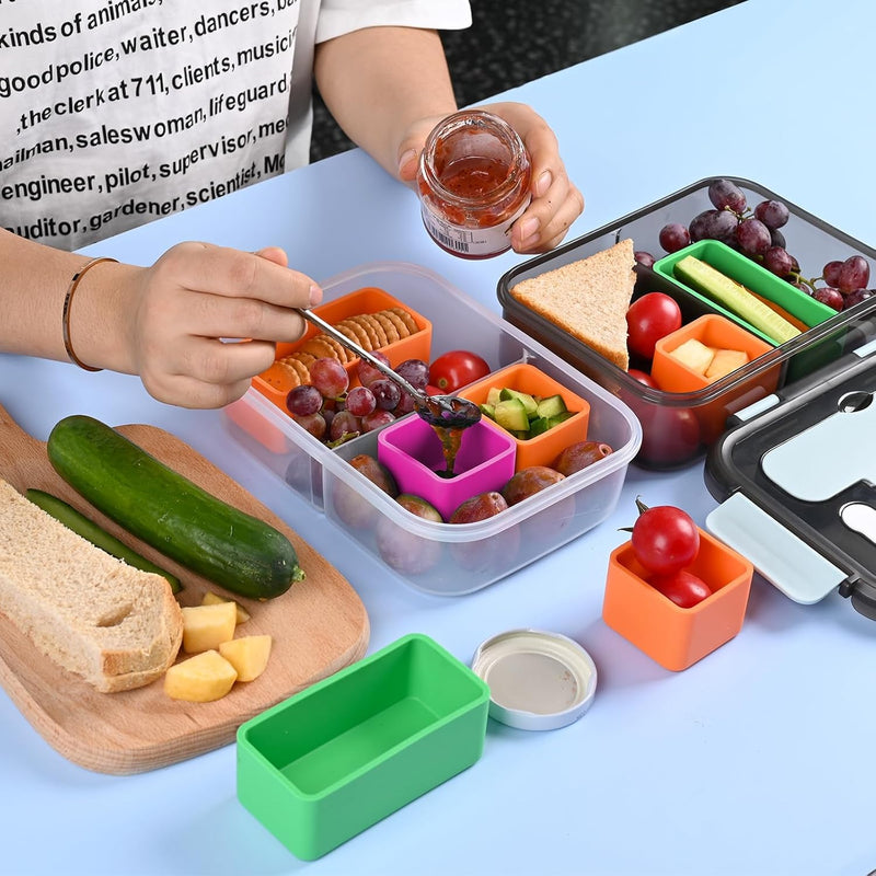 3 Pieces Set Versatile Silicone Lunch Box Dividers,Lunch Containers Accessories,4 inch Rectangular and 2 inch Square.(Green+Orange+Purple)