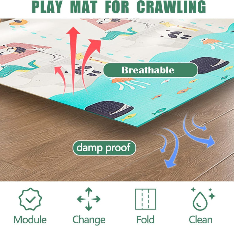 AM ANNA Baby Floor Play Mat, 0.6 in Thicker Reversible Foldable Baby Play Mat,Extra Large Play Mat for Baby Waterproof Non Toxic Anti-Slip Reversible Foam Playmat for Baby Toddlers Kids(79"x71")