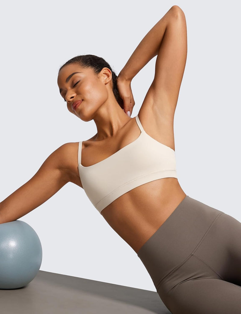 CRZ YOGA Womens Butterluxe Adjustable Spaghetti Strap Sports Bra - Scoop Neck Wireless Padded Bra Yoga Workout Crop Top