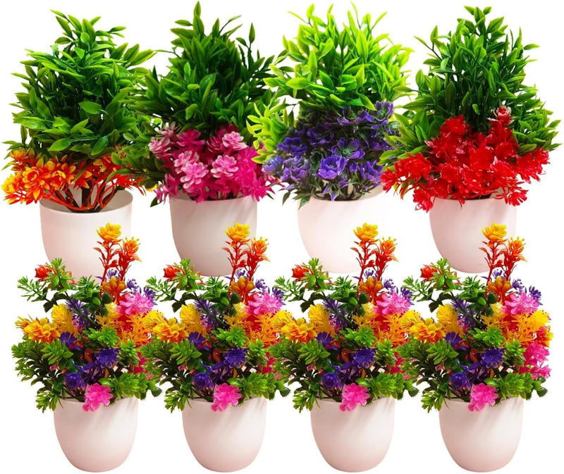 Dekorly Artificial Potted Plants, 8 Pack Artificial Plastic Eucalyptus Plants Small Indoor Potted Houseplants, Small Faux Plants for Home Decor Bathroom Office Farmhouse (Set 0F 8)