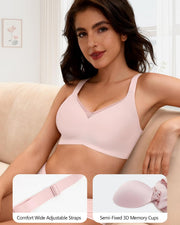 Comfortable Wireless Bras for Women Seamless Padded Push Up No Show Bra with Support - Pink