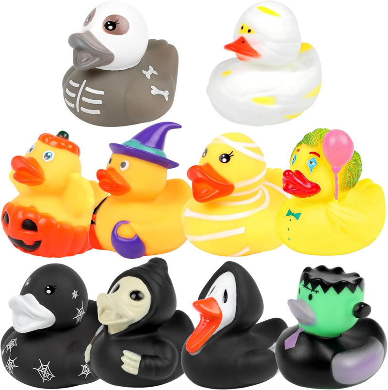 DERAYEE Bath Toy Baby, Rubber Duck, Rubber Bath Ducks, Rubber Ducks, Float and Squeak Mini Ducks Bath Toy for Children Shower, Birthday (Halloween Rubber Duck, 10 Pieces)