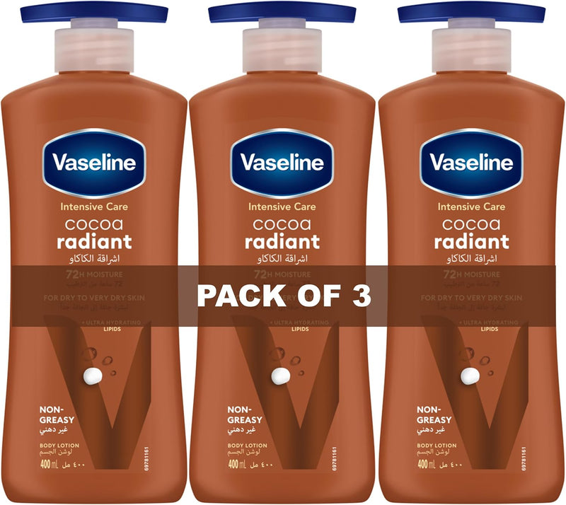 Body Lotion Cocoa Radiant with Cocoa Butter, Non-Greasy Formula, Restores Glow To Dull, Dry Skin, 400ml - 3 x 400ml