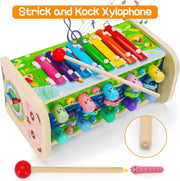 AM ANNA 7 in 1 Hammering Pounding Toys, Wooden Montessori Educational Fishing Game Xylophone Toys for 1 2 3 Year Old, Baby Sensory Developmental Fine Motor Skills Toddler Activities Age 1-4 Gifts