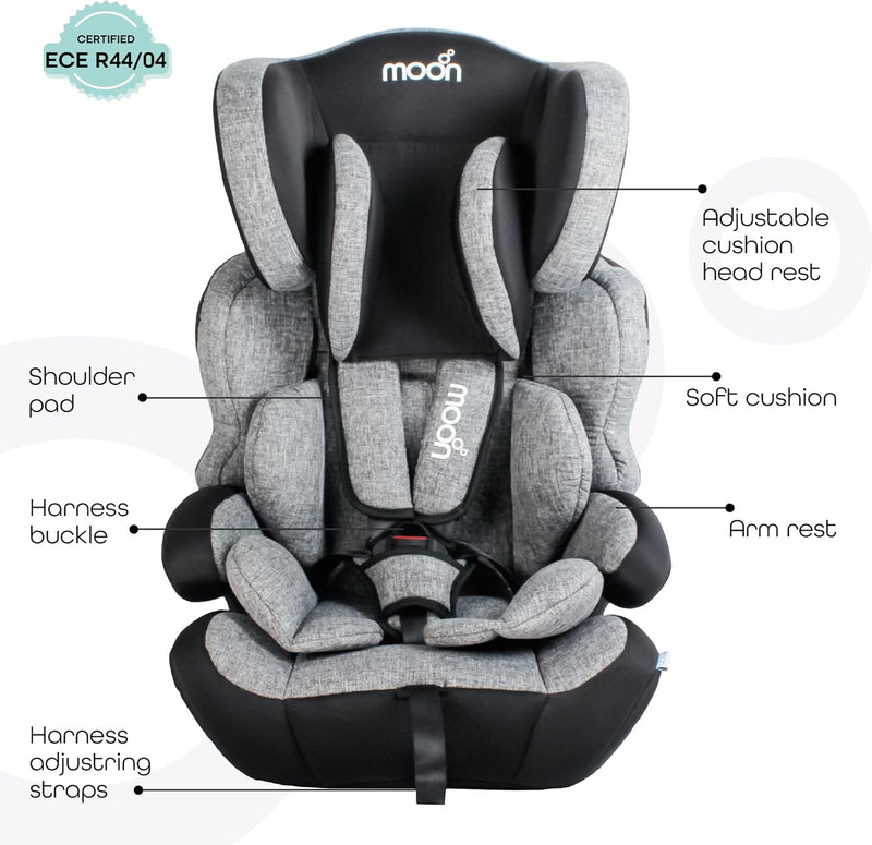 The Moon Brand Tolo Car Seat – Baby Travel Gear for Kids (9m to 11yrs) – ForwardFacing Child Booster Seat w/ Adjustable Headrest – Group 123 Comfort Car Accessories – Green
