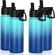 18oz Kids Insulated Water Bottle,Stainless Steel Water Bottles with Straw Lid,Wide Mouth Reusable Metal Sports Water Flask,Double Wall Vacuum Travel Cups For Cold Drink(Dark Night,1 Set) - Green Blue 4