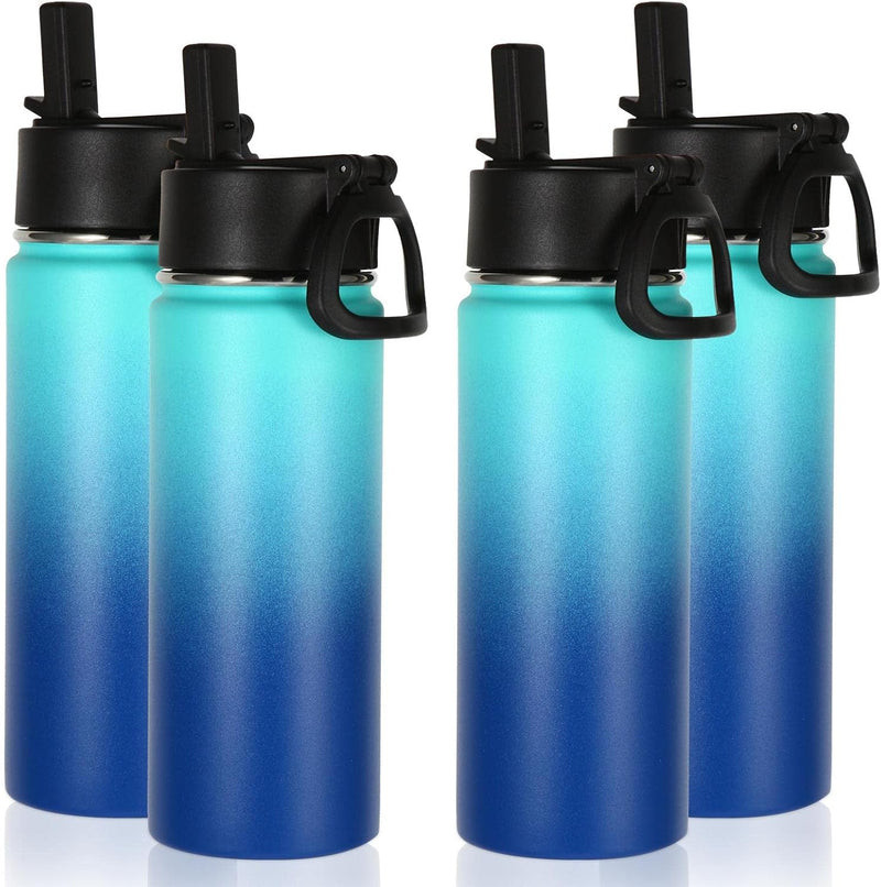 18oz Kids Insulated Water Bottle,Stainless Steel Water Bottles with Straw Lid,Wide Mouth Reusable Metal Sports Water Flask,Double Wall Vacuum Travel Cups For Cold Drink(Dark Night,1 Set) - Green Blue 4